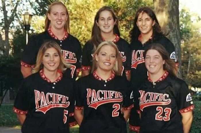 Erica Reynolds (2), now Woliczko, was a starting catcher over four seasons at the University of Pacific from 1997-2001. Photo: Courtesy of UOP athletics.